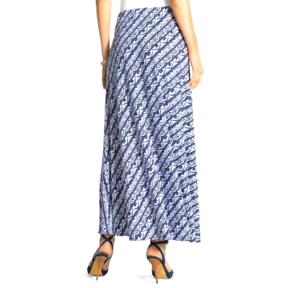Chico's Maxi Flowy Tribal Blue White Print Skirt - Picture 2 of 13